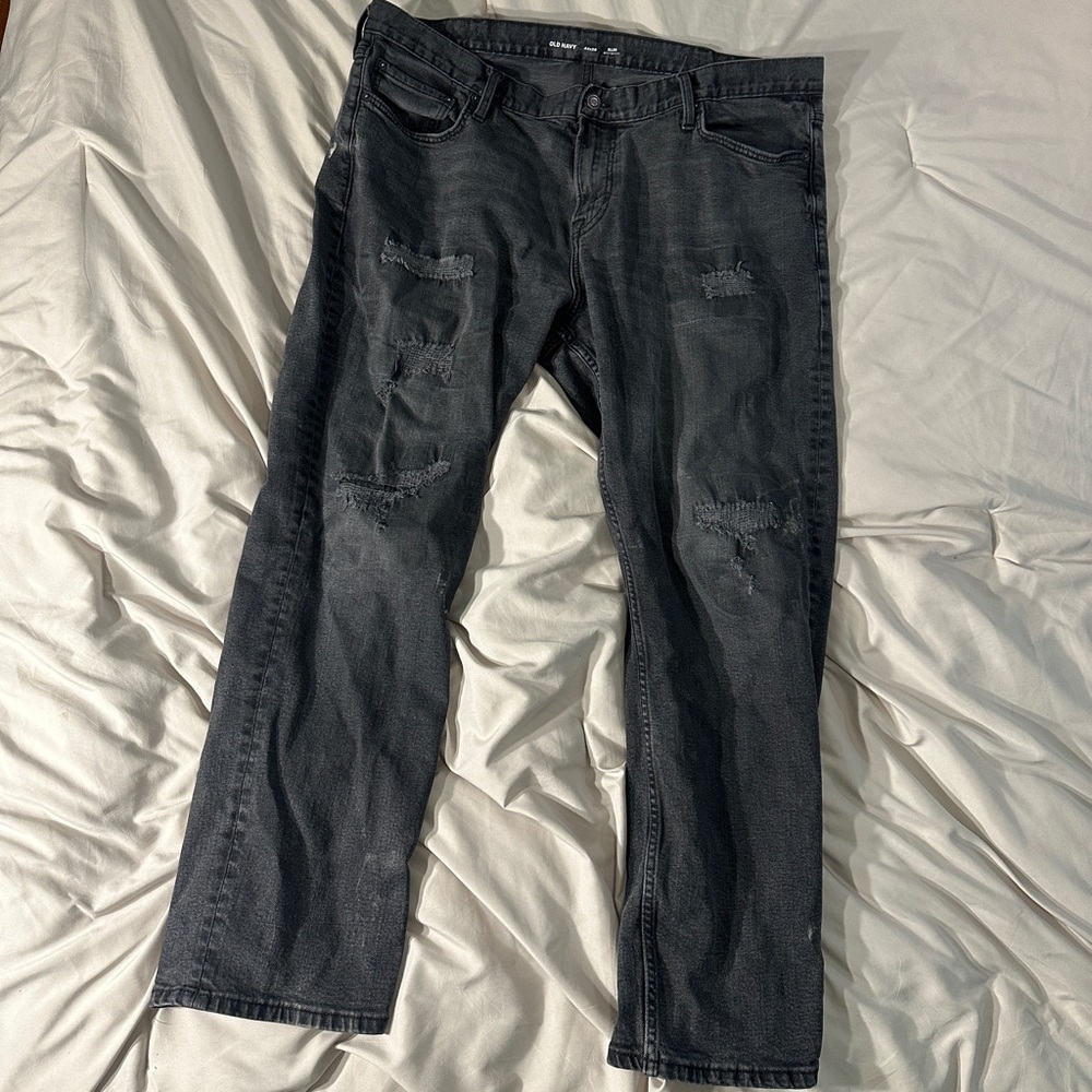 Old Navy Men's Distressed Black Jeans - Slim fit - 44x30